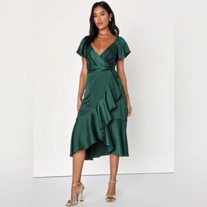 NWT Lulu's Serene Sight Emerald Green Midi Dress